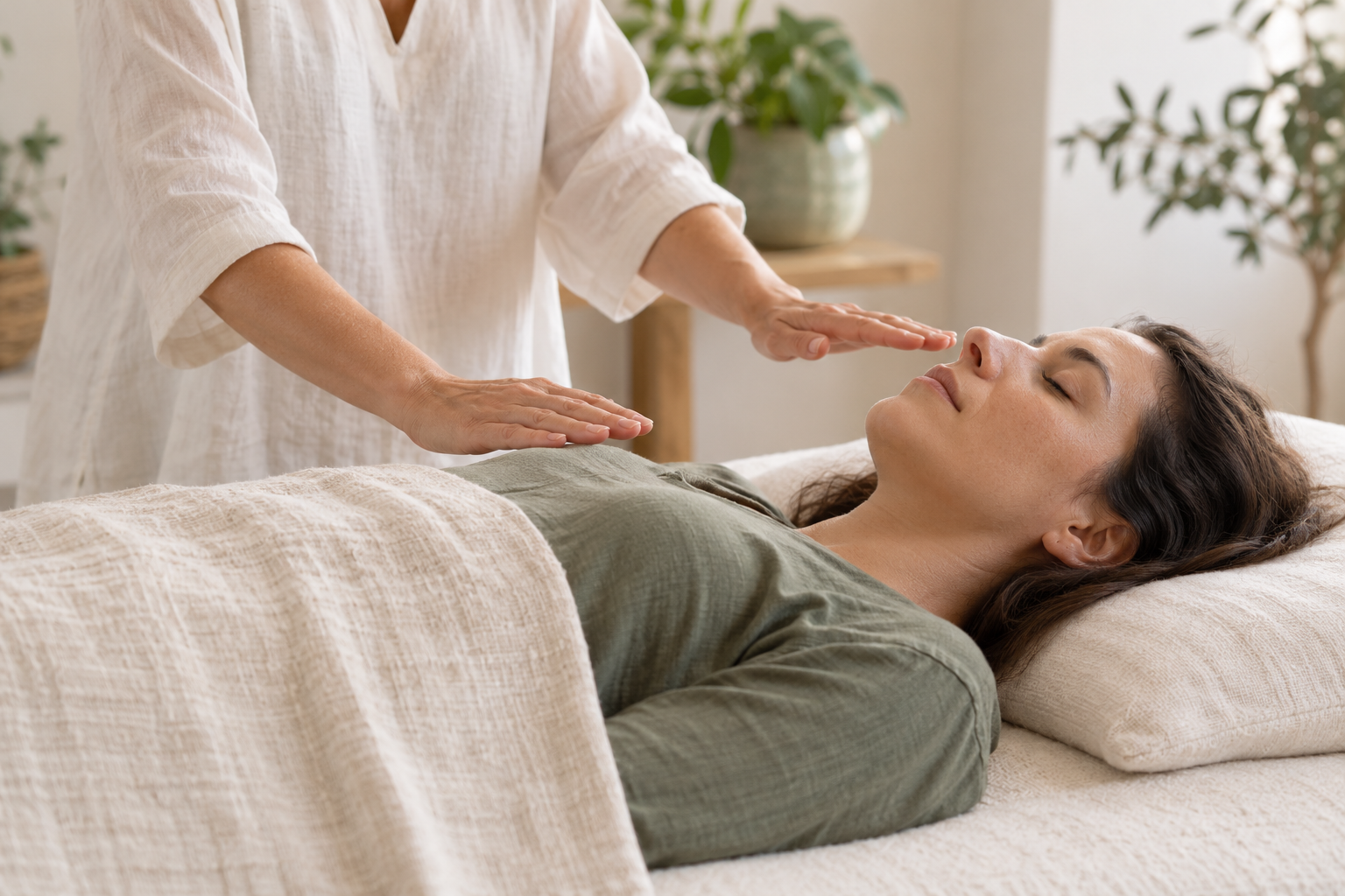 A peaceful Reiki session in a warm, naturally lit room
